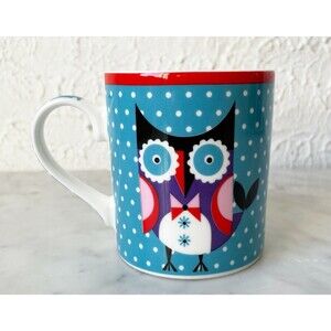Owl Mug Blue Polka Dots Red Purple Pink Owl Fine Bone China Clicks Coffee Cup